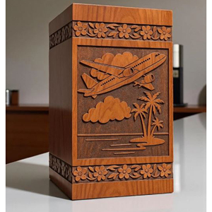Urne funéraire artisanale en bois naturel pour cendres, motif oiseau soleil et vague, boîte à souvenirs artistique pour funérailles par AYAANS - Product Image 2