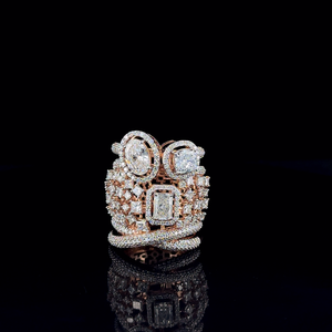 Anillo de cóctel de lujo de oro rosa de 18 quilates con halo de piedras múltiples creadas en laboratorio, con corte ovalado, cojín, redondo y radiante, moderno, certificado por IGI para mujer - Product Image 1