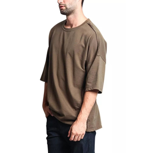 Camiseta Oversize de Algodón Marrón para Hombre, de Peso Pesado, Manga Regular, Cuello Redondo, Casual, Estampada, Tejido de Punto Jersey, Hombro Caído, Estilo Urbano - Product Image 2