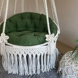 <b>Macrame</b> Hanging Chair, <b>Macrame</b> Porch rocking swing, Hammock Chair, <b>Macrame</b> Round Swing, Hanging Cotton <b>Macrame</b> Hammock Chair - Product Image 1