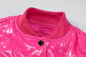 Chaqueta Bomber Corta Rosa de Piel Sintética para Mujer con Cremallera, Chaqueta de Moto de Invierno Transpirable de Piel de Oveja y Lana Adherida - Product Image 5