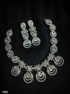 Classic American Ethnic Bridal Jewelry Set Two-Piece <b>Necklace</b> <b>and</b> <b>Earrings</b> with Flower Design for Wedding Party Diamond Accents - Product Image 5