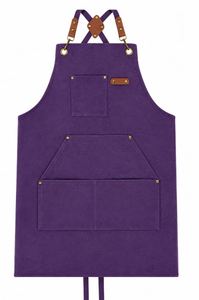 Tablier de travail en toile robuste de couleur violette avec poches - Product Image 1