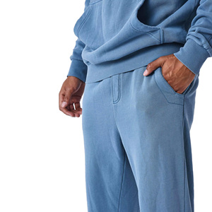 Ensemble de survêtement en coton bleu pour homme, coupe décontractée, sweat-shirt uni à manches longues avec poches latérales, vêtements d'hiver - Product Image 3