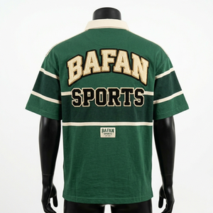 T-shirt de rugby pour homme, 240 GSM, coton et polyester, jersey de rugby vert avec panneau rayé, logo en twill, polo, chemises de rugby pour homme - Product Image 4