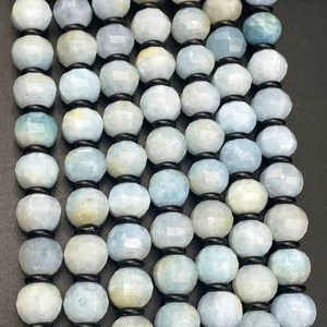 Perles de pierre précieuse aquamarine naturelle, facettées, magnifiques perles de cristal bleu, belle qualité pour la création de bijoux, enfilées. - Product Image 1