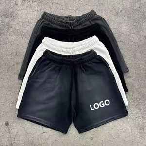 Shorts cargo décontractés pour hommes en coton uni, teinture vintage, effet délavé, déchiré et délavé à l'acide, style streetwear - Product Image 3