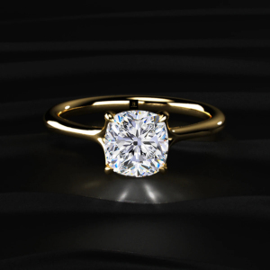 Anillo de diamante cultivado en laboratorio, corte cojín, solitario, con tallo dividido, en oro, plata, amarillo, blanco, rosa, con brillo deslumbrante y brillantez sostenible. - Product Image 1