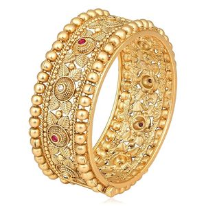 Gold Plated Cuff <b>Bracelet</b> Women's Vintage Geometric Design <b>Ruby</b> Bezel Setting Wedding Jewelry Alloy Bangle - Product Image 4