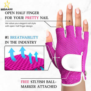 Gant de golf pour femme |   Conception en maille demi-doigts pour une grande respirabilité |   Comprend un marqueur de balle élégant - Product Image 2