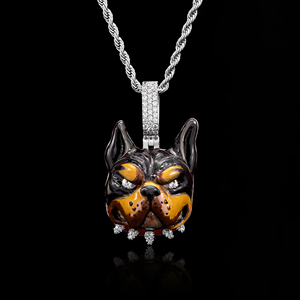Pendentif Tête de Chien Personnalisé en Moissanite Sertie, Breloque Plaqué Rhodium, Cadeau Bijou pour Homme - Product Image 1