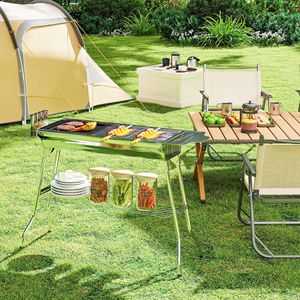 Griglia BBQ Portatile in Acciaio Inox a Carbone, Pieghevole per Campeggio e Picnic, con Finitura Argento per Attività all'Aperto - Product Image 2