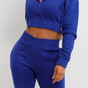 Custom Design Winter Solid Acid Wash Sweat Suit Women <b>Top</b> Plus Size <b>Crop</b> Tracksuit Short <b>Tops</b> With Side Pockets Zipper Closure - Product Image 5