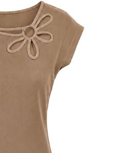 Customized Khaki Brown Women Casual T Shirt Floral Ring Neck Short Sleeve Summer Fashion Soft Stretch Ladies Tee Blouse <b>Top</b> Wear - Product Image 4