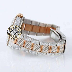 Reloj de Lujo con Diamantes, Caja Redonda de Acero Inoxidable de 40 mm, Cierre Desplegable de Cuarzo Analógico, Unisex - Product Image 3