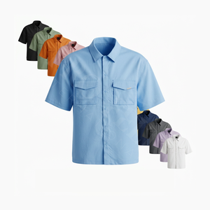 Chemise décontractée respirante et légère à manches courtes, couleur unie, avec poches avant personnalisées, confortable pour l'été - Product Image 1