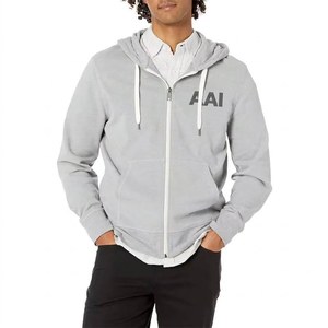 Vente en gros : Sweats à capuche zippés pour hommes, gris chiné, style streetwear vintage, coupe ample, décontractés, en mélange de coton, unis, faible MOQ, pour l'extérieur, USA - Product Image 1