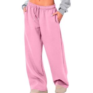 <b>Women's</b> Wide Leg Fleece Sweatpants Mid Waist Drawstring Solid Color Casual Loose Fit Full Length Winter Breathable Quick Dry - Product Image 4