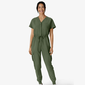 Offre Spéciale – Tenue d'Infirmière Femme Personnalisée, Manches Courtes, Col Rond, Coupe Ajustée, Multi-Poches, Extensible, Fermeture Éclair Intégrale, Tissu Épais - Product Image 1