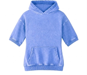 Sweat à capuche décontracté pour femme grande taille 100 % coton lavé à manches courtes, respirant, de haute qualité, pour l'hiver, avec logo personnalisé - Product Image 1