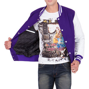 Veste universitaire pour homme de couleur violette avec manches blanches, veste bomber style baseball décontractée, style collège, manteau d'hiver tendance - Product Image 4