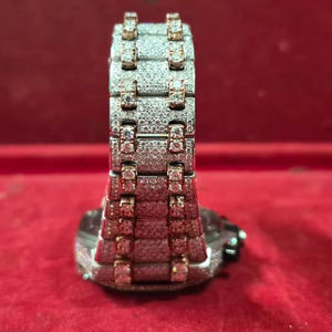 Montre automatique de luxe pour homme, diamants glacés en moissanite blanche VVS1, style hip-hop antique, bracelet en cuir or jaune - Product Image 1