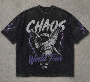 T-shirt graphique vintage délavé à l'acide pour homme, 100 % coton, coupe oversize streetwear, imprimé vieilli, coupe carrée, vêtement décontracté rétro - Product Image 1
