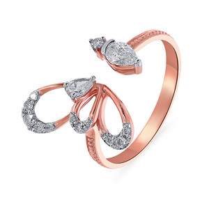 Anillo de Lujo Chapado en Oro Rosa de 18K con Circonita Cúbica de Corte Pera y Diseño Abierto para Mujer, Elegante y Ajustable, para Boda o Compromiso - Product Image 2