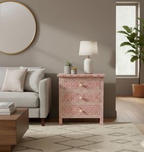 Mesita de Noche Clásica con Cajón Lateral y Incrustaciones de Hueso, Mueble Artesanal de Lujo para Dormitorio o Sala de Estar - Product Image 1