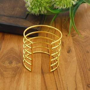 Gold Stainless Steel wire Cuff Bracelet Minimalist Open <b>Bangle</b>, Stackable Wide Modern Unisex Jewelry Gift <b>for</b> Women <b>Men</b> - Product Image 2