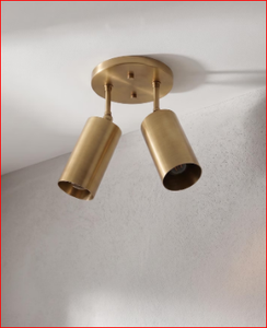 Modern Brass Flush Mount <b>Ceiling</b> <b>Light</b>, Dual Cylindrical <b>Shades</b>, Low Profile <b>Light</b> Fixture - Product Image 3