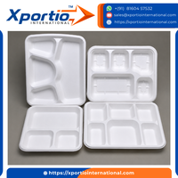 Assiette carrée naturelle en bagasse à 6 compartiments, robuste, durable, très résistante, écologique, biodégradable, personnalisable, compatible micro-ondes