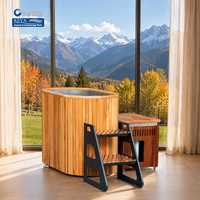 Bañera de Inmersión Fría Panoramic Alpine Residence, Acero Inoxidable 316SS, Cedro Rojo, Bañera Ovalada de Hielo, WiFi Inteligente, Enfriador CE, DDP Alemania