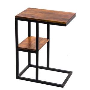 Table d'appoint compacte en fer avec plateau en bois, idéale pour les petits espaces, offrant une disposition efficace et une valeur décorative - Product Image 1