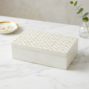 Luxury MDF Resin Decorative Box with Gold Geometric <b>Print</b> Design Storage Box - Product Image 1