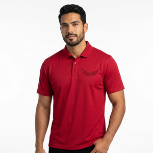 Camisa Polo Oxford de Algodón Roja para Hombre, Manga Corta, Logotipo Bordado, Diseño Casual y Transpirable en la Parte Delantera - Product Image 4