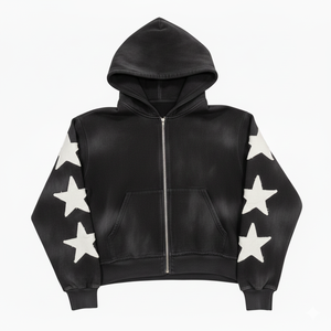 <b>Tie</b>-Dye <b>Blue</b> Hooded Zip-Up Sweatshirt With White Stars Regular Fit Unisex Casual Autumn Wear French Terry Cotton 100% Cotton fit - Product Image 3