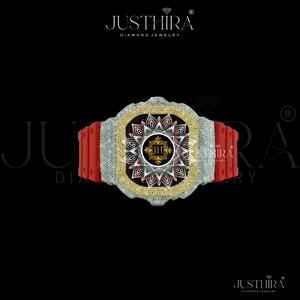 Diamond Iced-out Luxury G-Sh0ck Watch <b>Red</b> Band With Premium Two Tone Finish Water Resistant Wedding Engagement Gift Unisex - Product Image 2