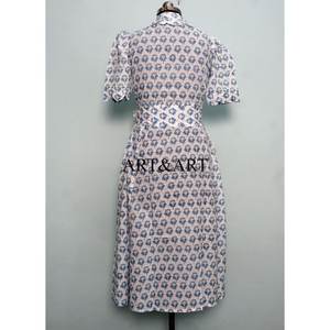 Robe midi 100 % biologique imprimée à la main motif floral, manches courtes, style bohème en coton, coupe trapèze, idéale pour la plage – Vente en gros - Product Image 6