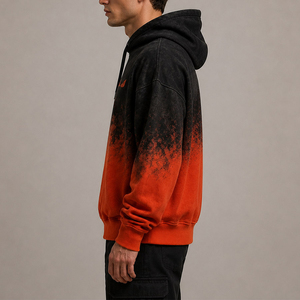 Sudadera con capucha para hombre, estilo oversize, con efecto degradado en negro y naranja, estilo streetwear, de algodón y poliéster. - Product Image 4