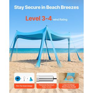 Tenda da Spiaggia UPF50+ con Protezione Solare, Altezza 6,6 Piedi, con Sacchi di Sabbia per Stabilità, Pali 10 x 10 Piedi, Gazebo da Spiaggia Facile da Montare - Product Image 4
