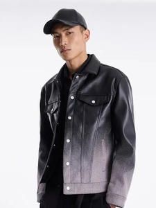Veste de camionneur en cuir véritable Ombre, écologique, coupe-vent, streetwear - Product Image 1