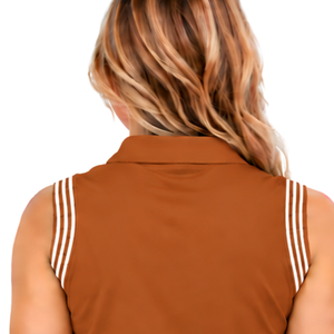 Polo sans manches marron rouille pour femme, coupe ajustée, col à empiècements, pour l'équitation et l'entraînement, personnalisable, vente en gros - Product Image 4