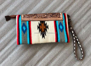 Handmade Aztec Tooled Leather <b>Clutch</b> Stylish Women Saddle Blanket Leather Wallets High Quality Tooled Leather <b>Wristlet</b> <b>Clutch</b> - Product Image 4