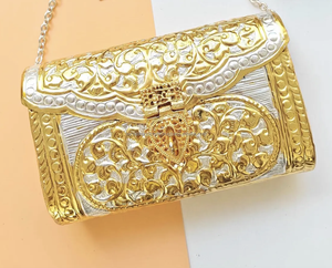Custom Made Engraved <b>Silver</b>-Plated Brass Metal <b>Clutches</b> for Fashion Accessory Stores Resale in Assortment of Designs India - Product Image 6