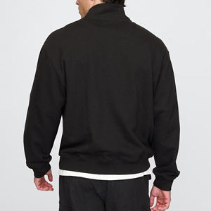 Sweat-shirt à col zippé noir pour homme avec logo personnalisé, coupe classique, impression de logo sur le devant, style décontracté, polyester, tissu éponge français respirant - Product Image 5