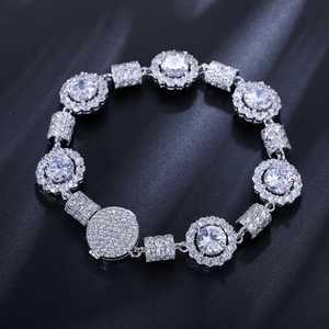 Pulsera de Joyería Fina de Lujo para Mujer, Estilo Hip Hop, con Eslabones Geométricos con Incrustaciones de Diamantes de Laboratorio, Corte Brillante Redondo, Certificado IGI, Oro de 14K - Product Image 1