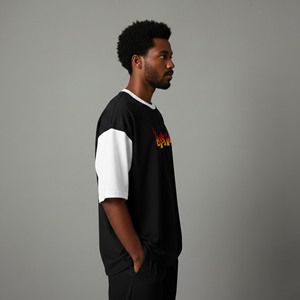 Camiseta de Hombre AFSAR SPORTS de Primera Calidad, Corte Holgado, Paneles en Contraste, 100% Algodón, Manga Corta, Cómoda, Estilo Hip Hop, 180g - Product Image 3