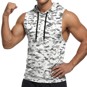 Débardeur à capuche sans manches pour homme, imprimé camouflage, personnalisé OEM B2B, pour l'entraînement, le fitness et les tenues décontractées, avec cordon de serrage - Product Image 5