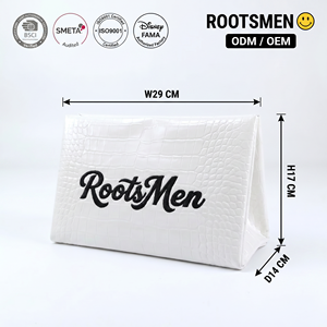 Rootsman Custom White Premium Ins-Style PU Leather Large Fashion <b>Makeup</b> Bag Open Hanging Water Resistant Lightweight Travel - Product Image 1